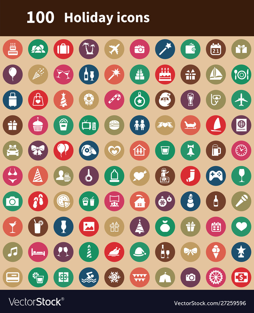 Holiday 100 icons universal set for web and ui
