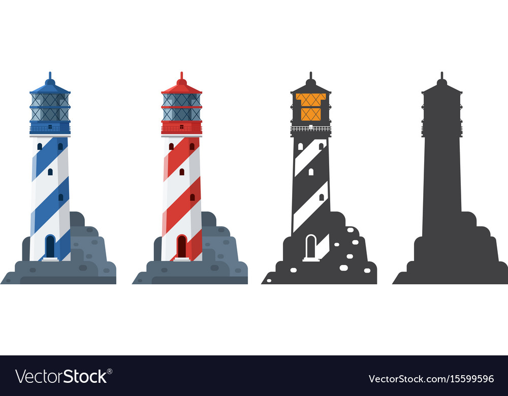 Lighthouse icon in flat and outline style