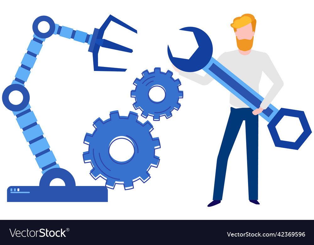 Man with wrench conducting experiments vector image Man with wrench conducting experiments