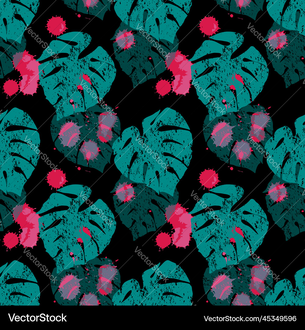 Monstera leaf tropical plant spot splash ink hand Vector Image