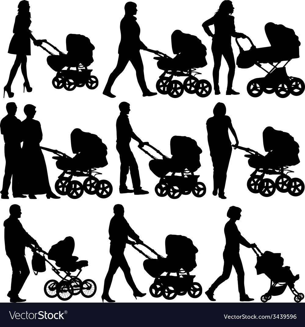 Mother and Child Stroller Silhouettes