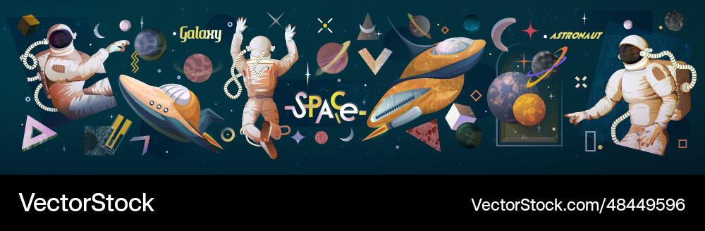 Retro space galaxy exploration astronaut Vector Image
