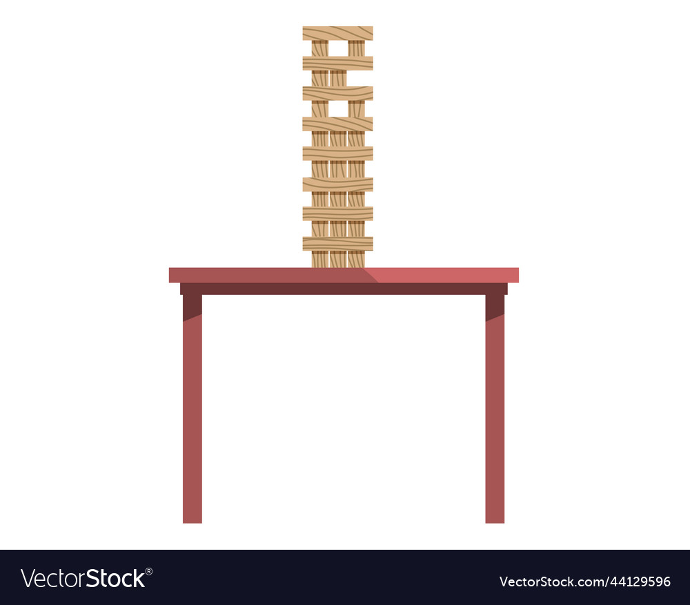 Table with wooden blocks stacked in high tower vector image Table with wooden blocks stacked in high tower