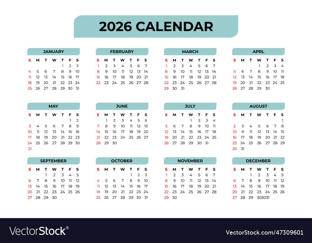 2026 basic calendar in white background Royalty Free Vector