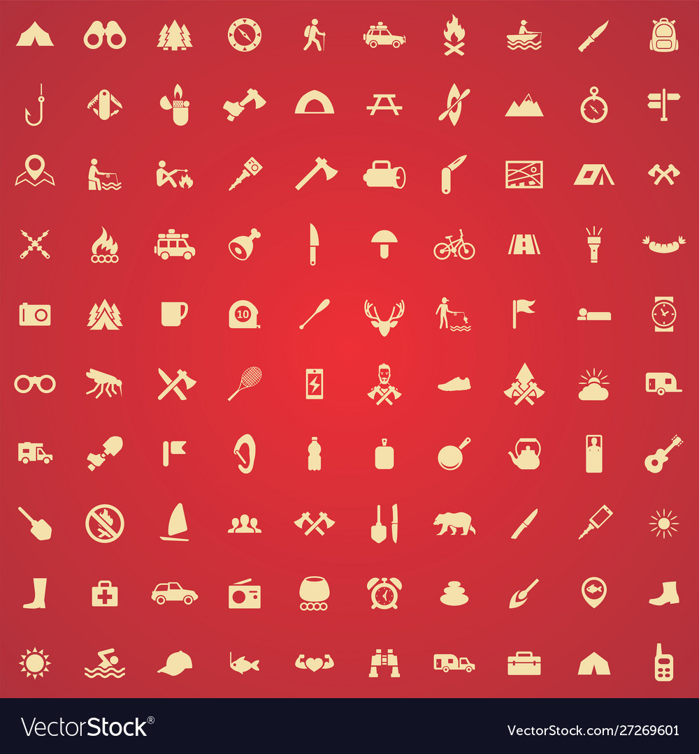 Camping 100 icons universal set for web and ui