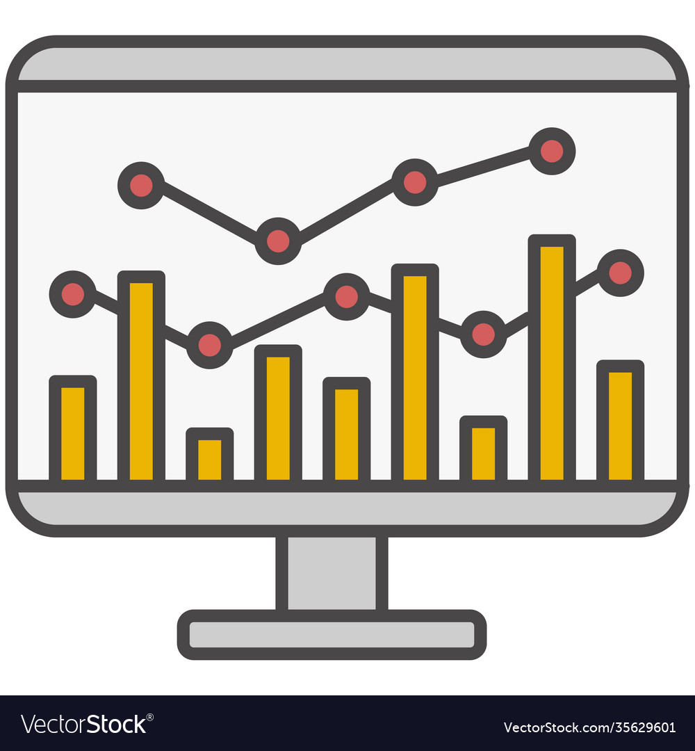 Computermonitor mit Diagramm und Diagrammsymbol vector image Computermonitor mit Diagramm und Diagrammsymbol