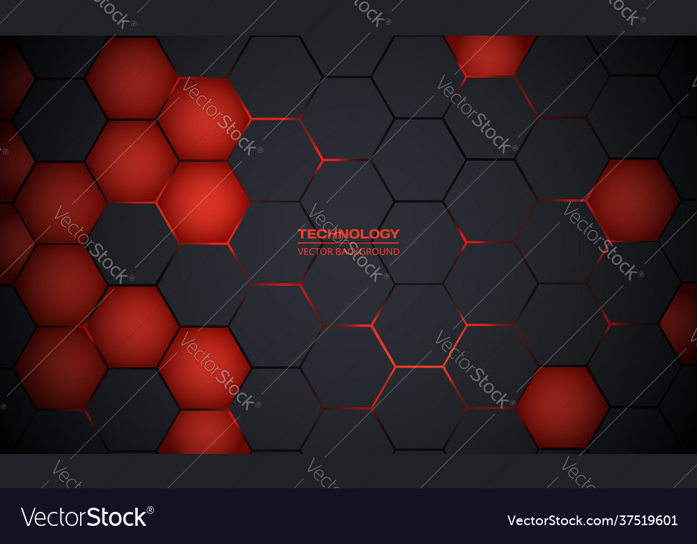 Dark gray and red hexagonal technology background vector image Dark gray and red hexagonal technology background