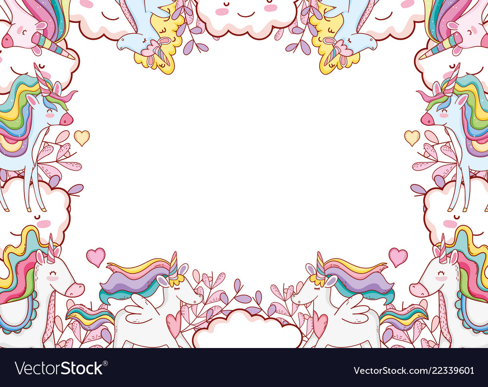 fantasy unicorns frame royalty free vector image