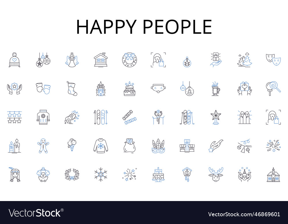 Happy people line icons collection e-commerce vector image Happy people line icons collection e-commerce