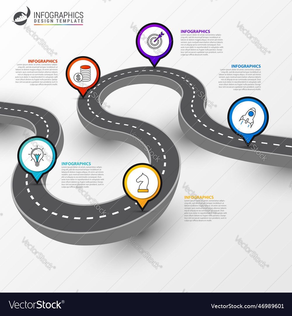 Infographic design template road diagram with 5 Vector Image