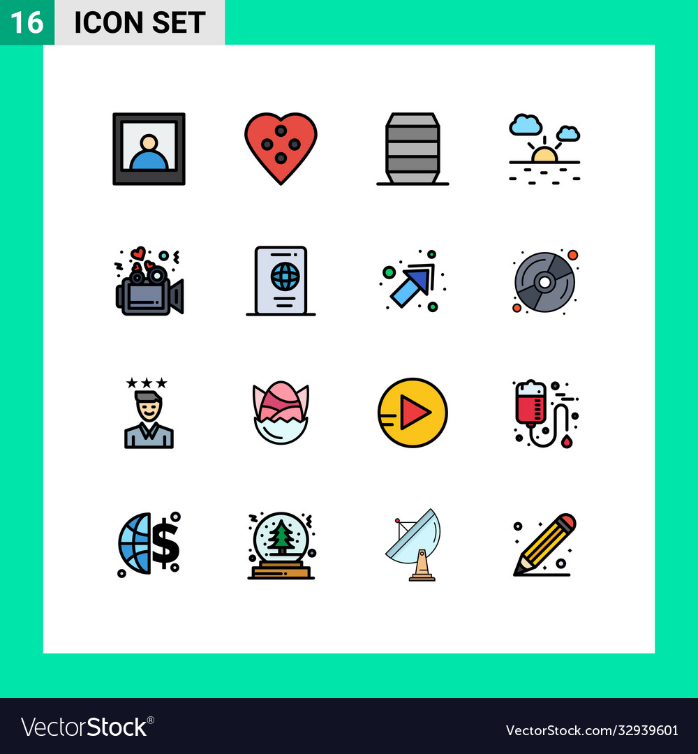 Mobile interface flat color filled line set 16