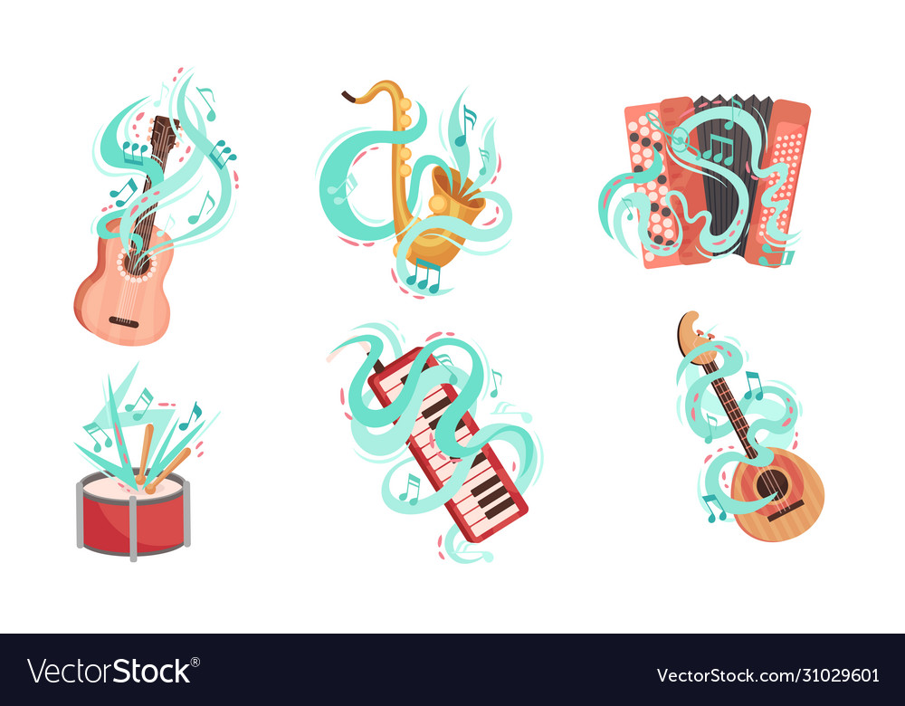 Musical stringed and wind instruments with Vector Image