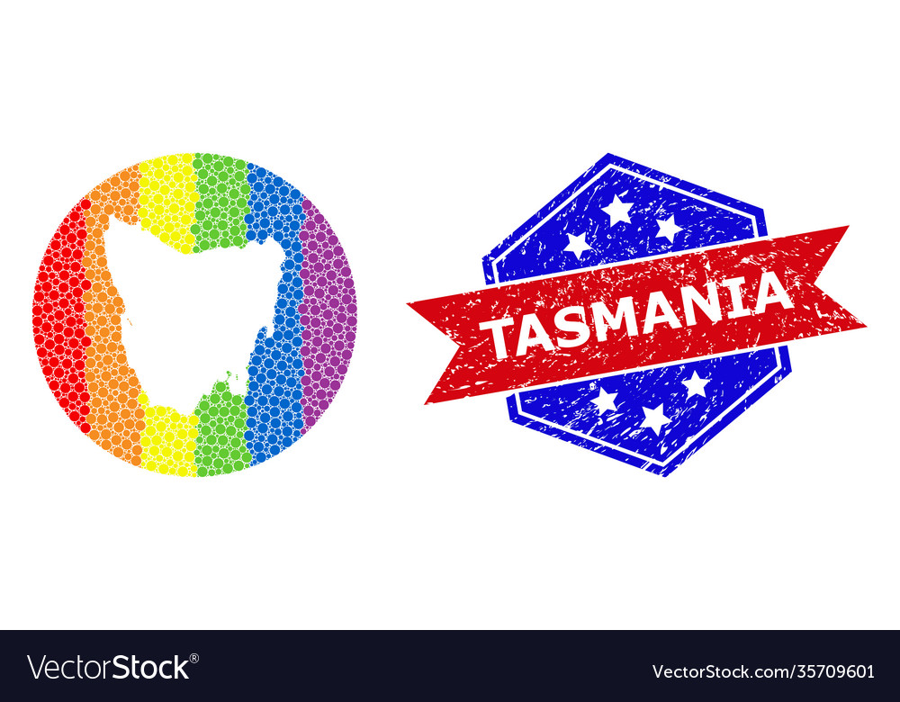 Rainbow colored pixel map tasmania island