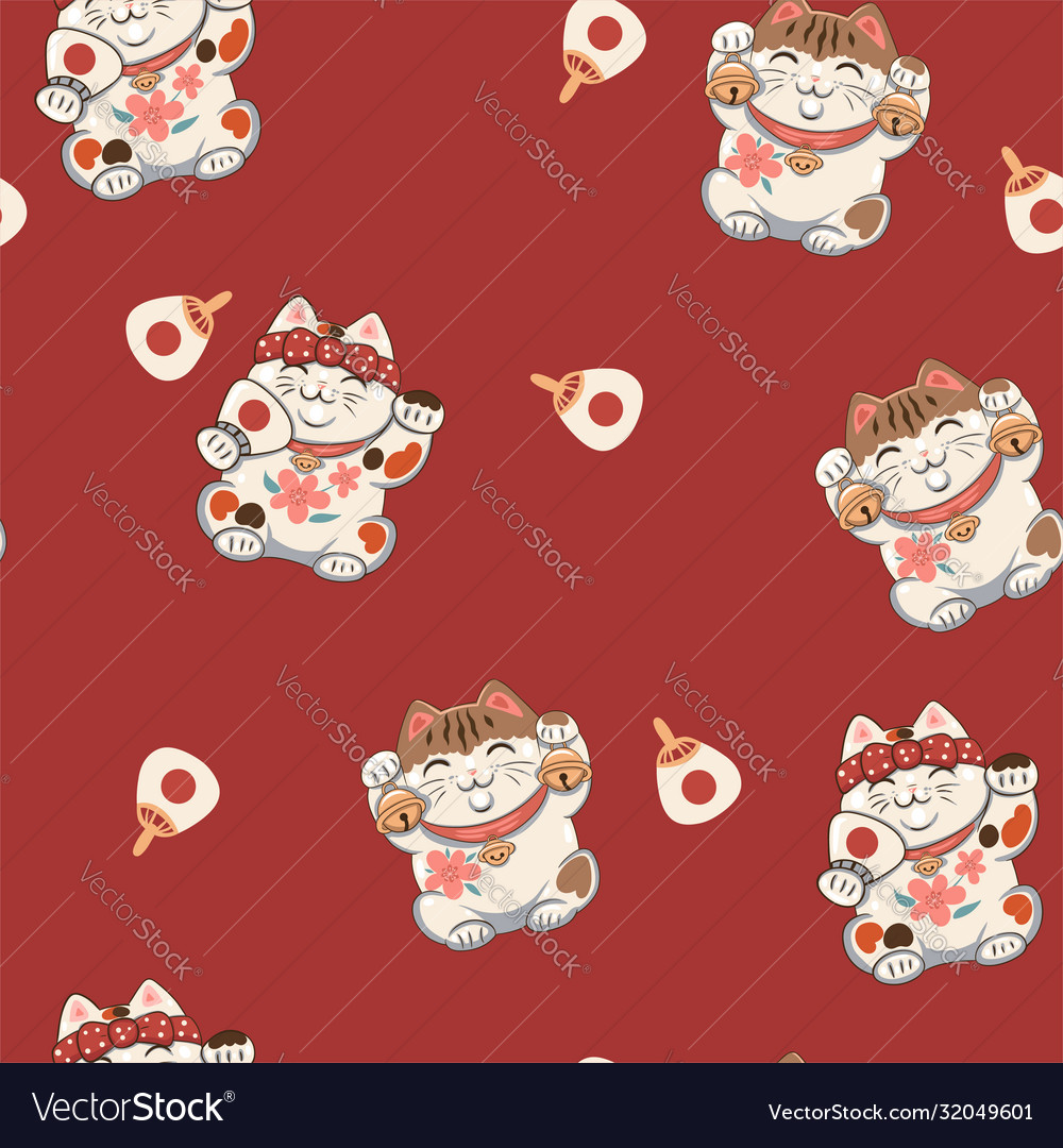 Seamless pattern with maneki neko graphics