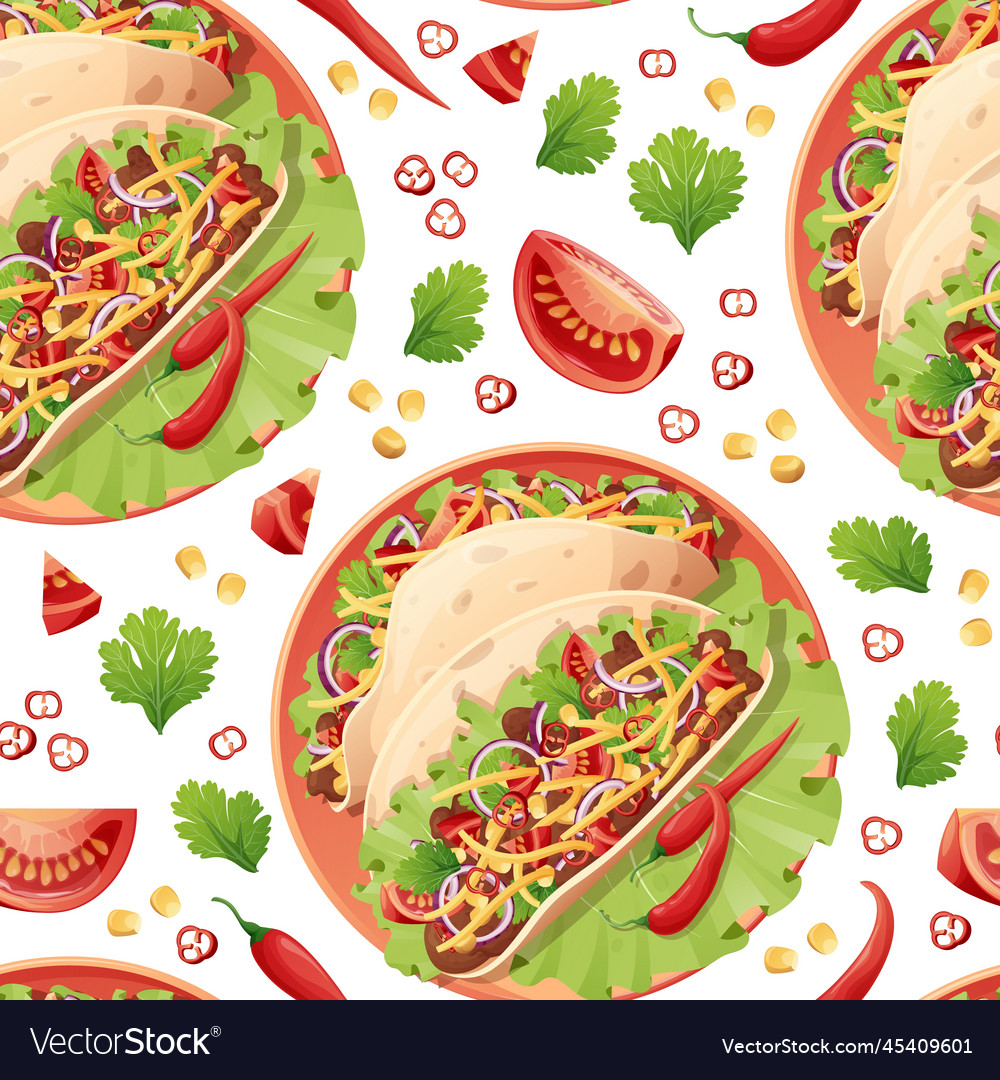 Seamless pattern with tacos texture vector image Seamless pattern with tacos texture
