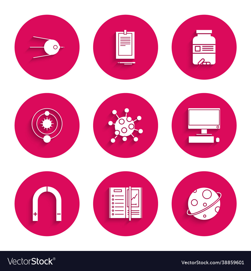 Set bacteria notebook planet computer monitor vector image Set bacteria notebook planet computer monitor