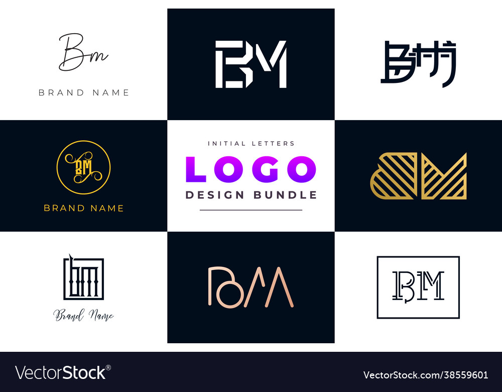 Set collection initial letters bm logo design