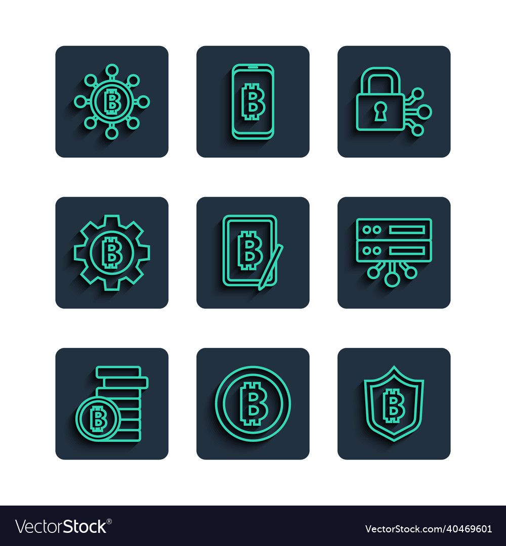 Set line bitcoin shield with lock