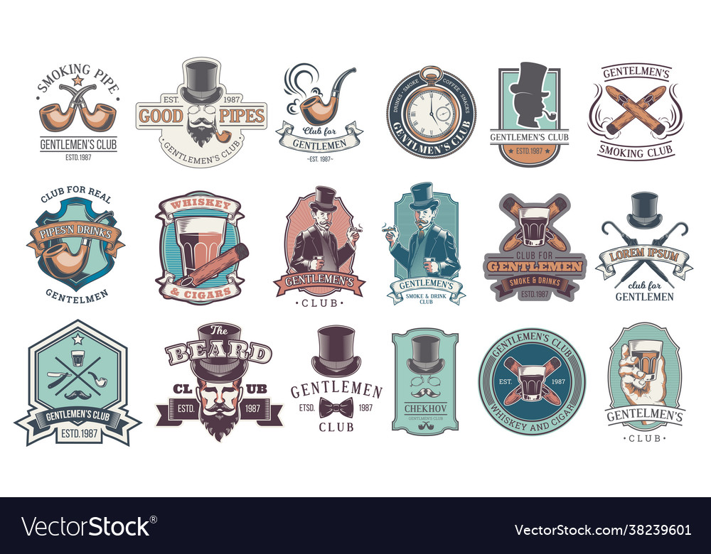 Set vintage gentleman emblems labels vector image Set vintage gentleman emblems labels