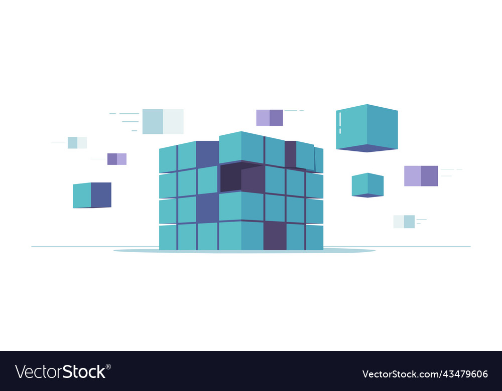 Big data processing center cube or box block vector image Big data processing center cube or box block