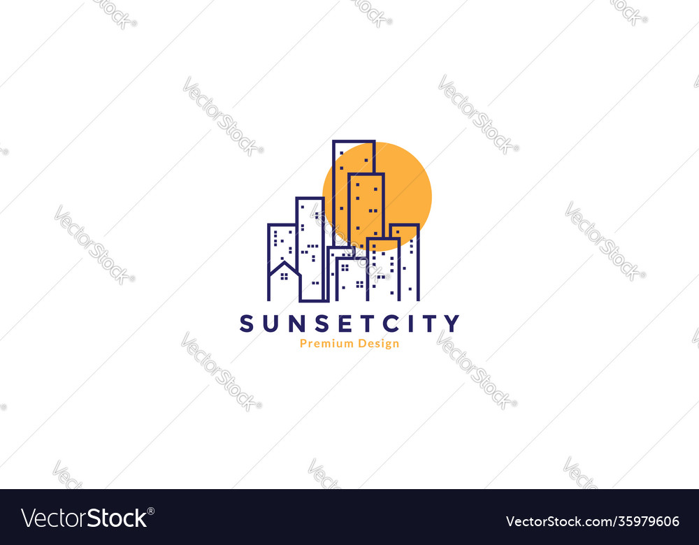 City line building with sunset logo symbol icon