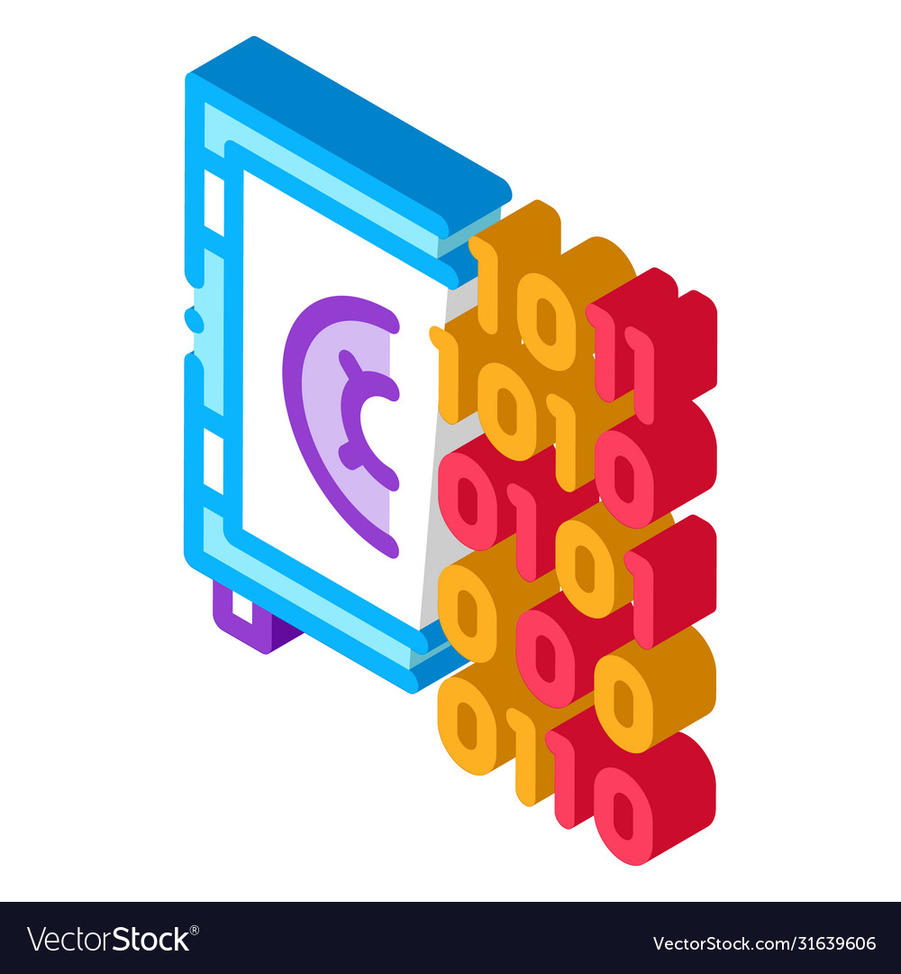 Computer hacking with binary code isometric icon