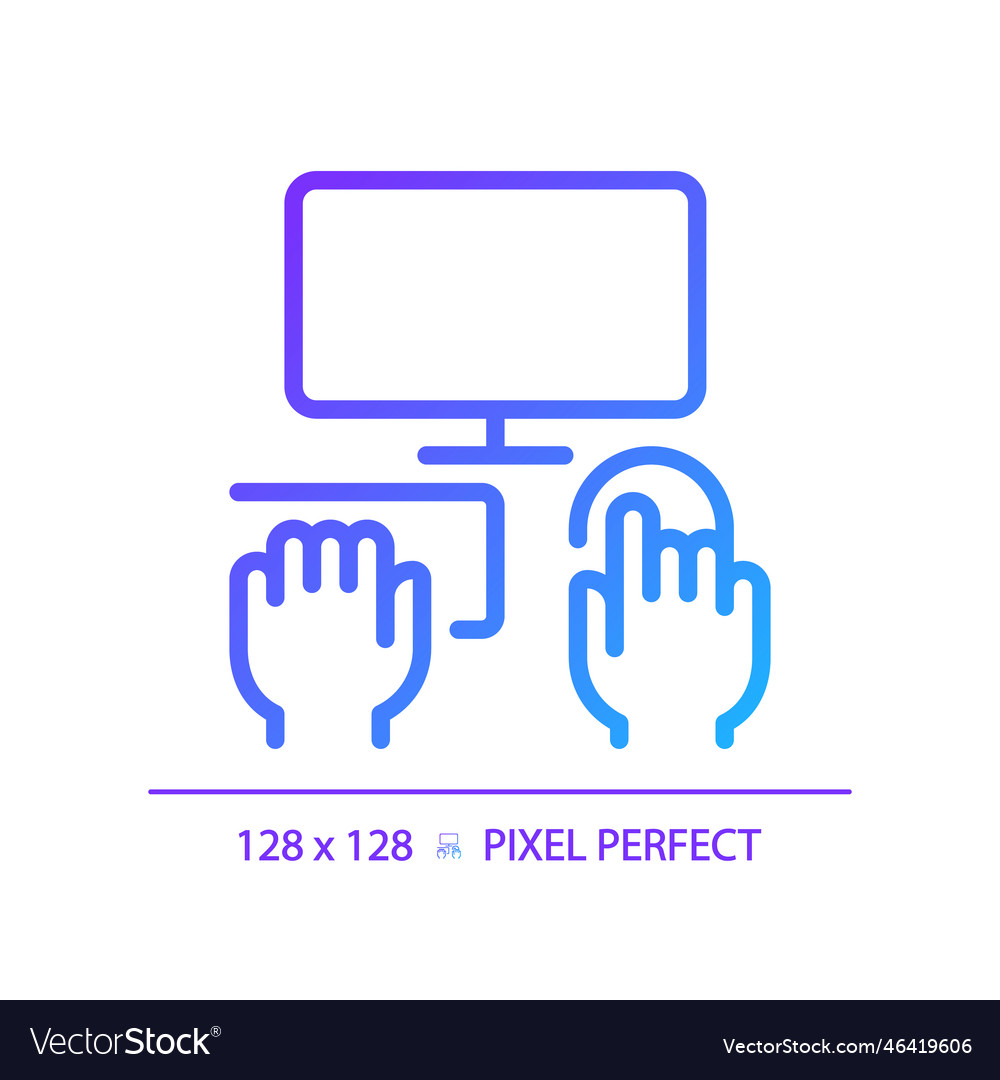 Hands with computer pixel perfect gradient linear vector image Hands with computer pixel perfect gradient linear
