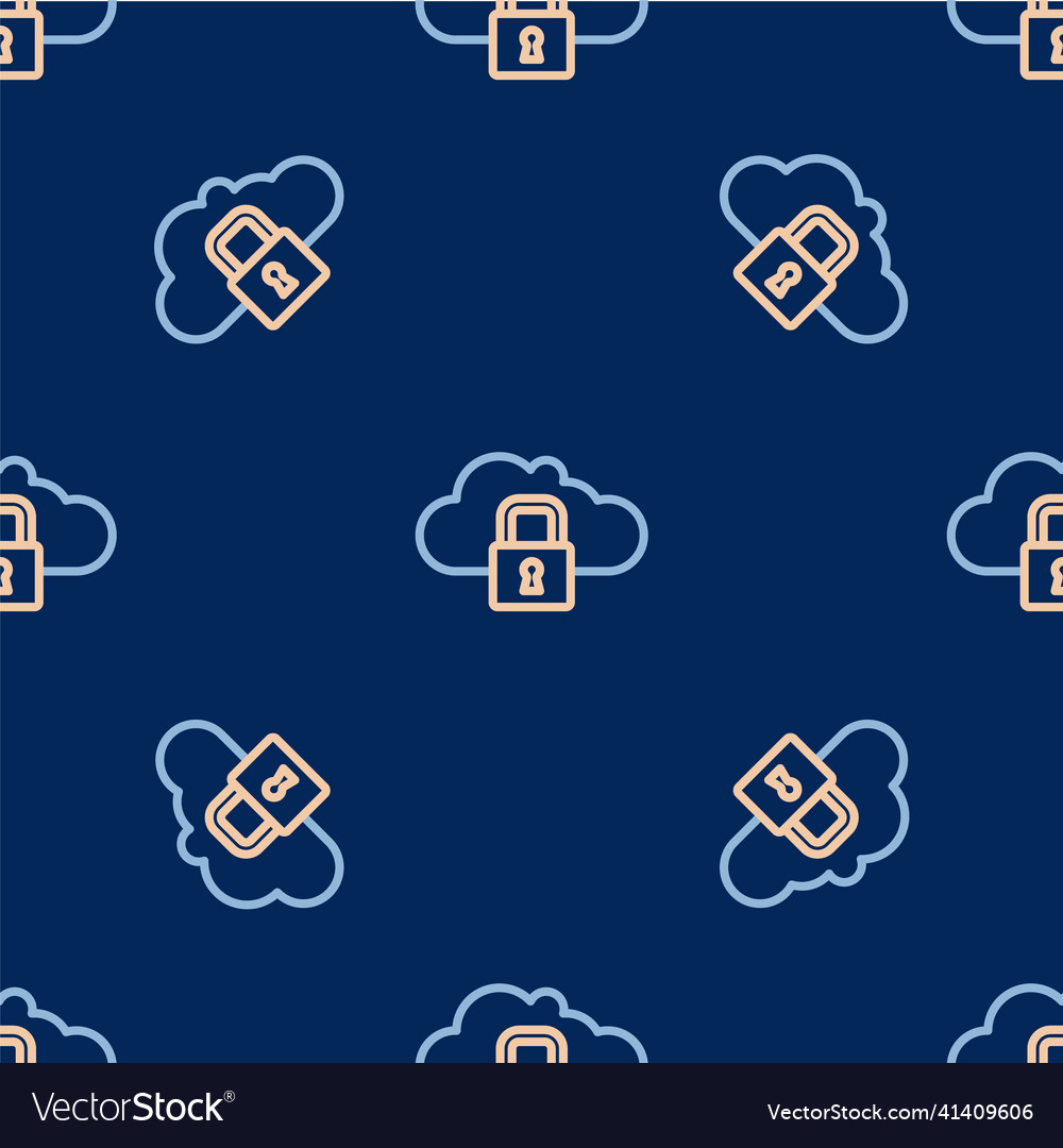 Line cloud computing lock icon isolated seamless vector image Line cloud computing lock icon isolated seamless