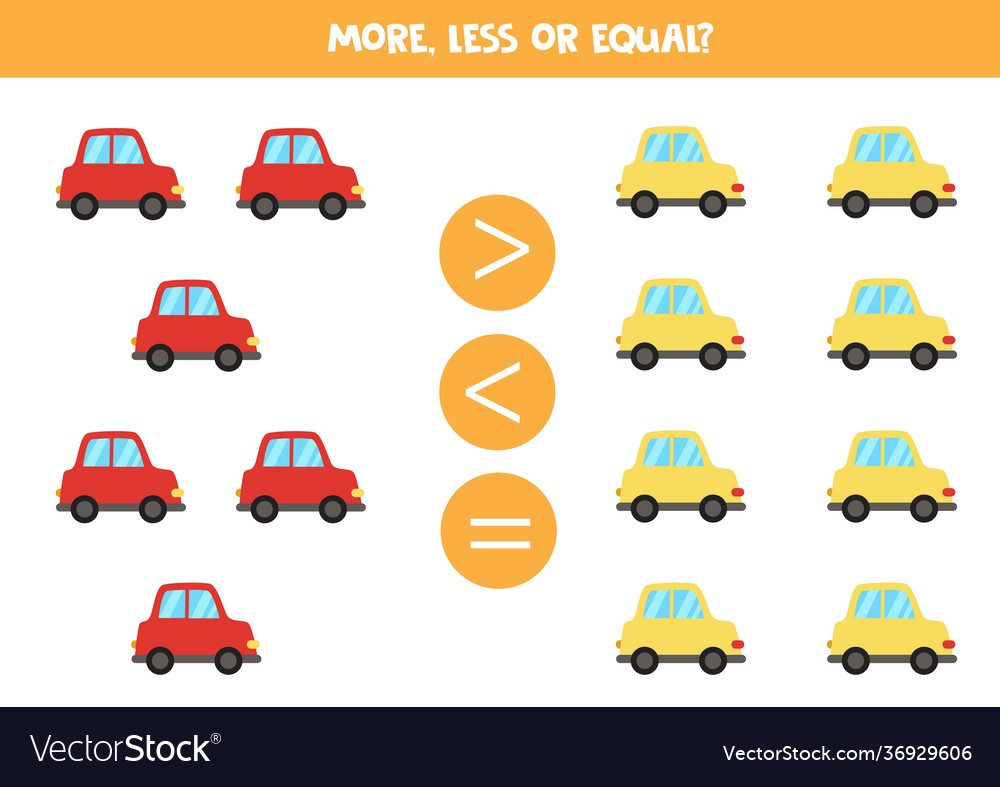 More less equal with colorful cartoon cars Vector Image More less equal with colorful cartoon cars Vector Image