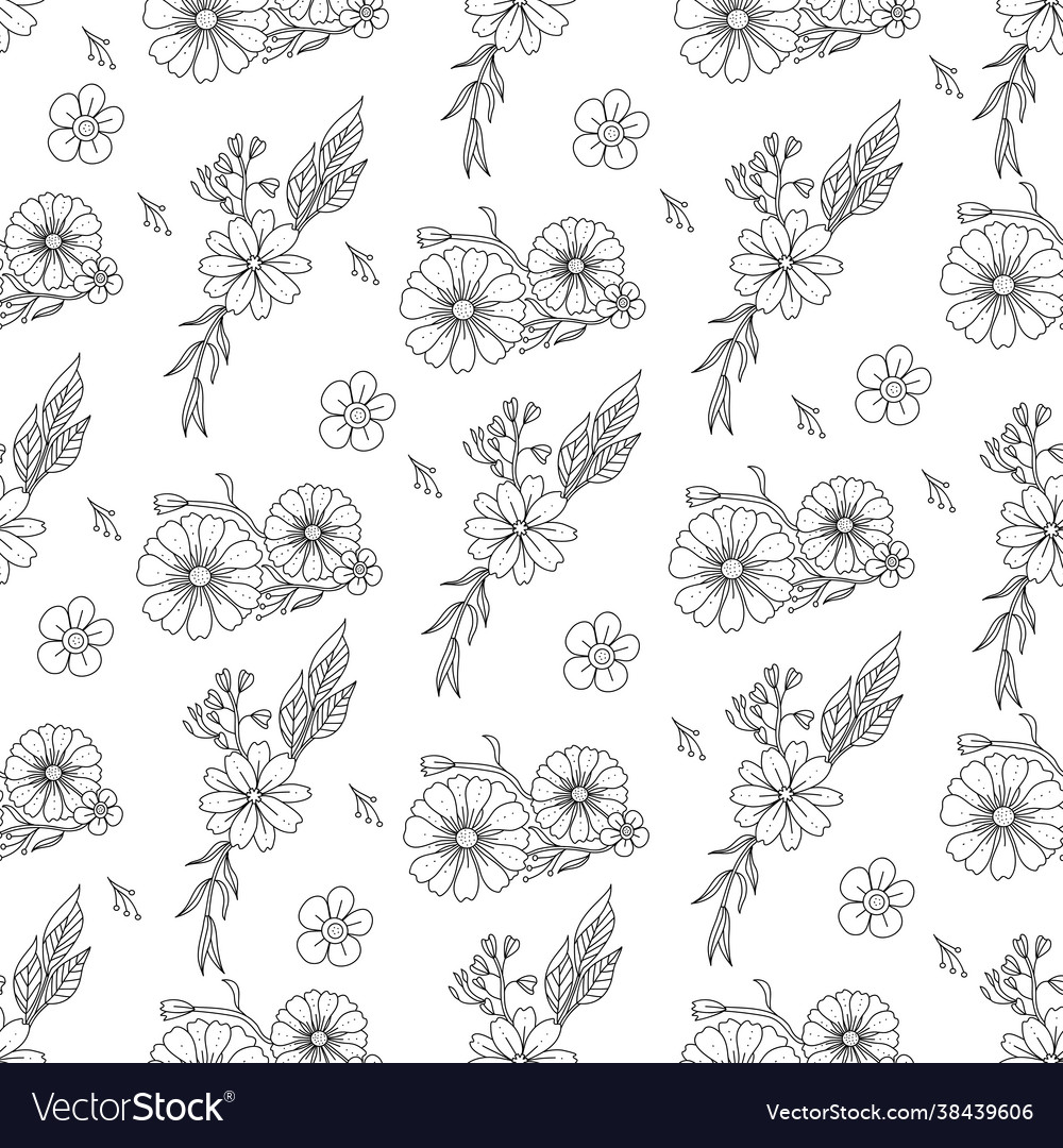 Outline doodle flowers in black and white