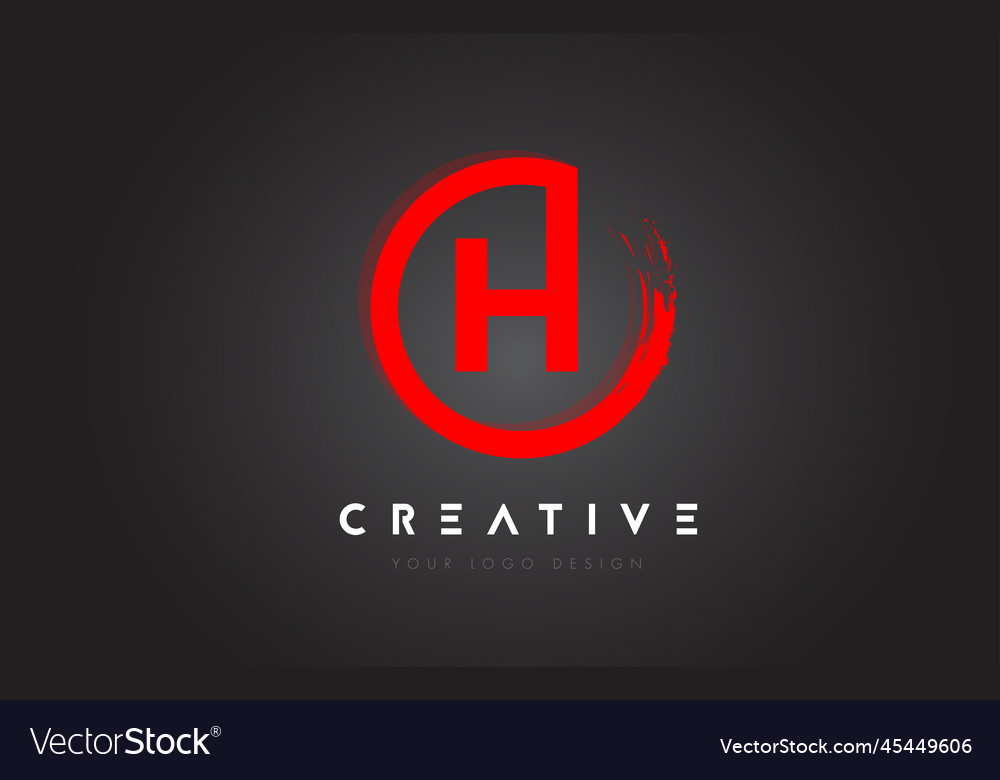 Red h circular letter logo with circle brush