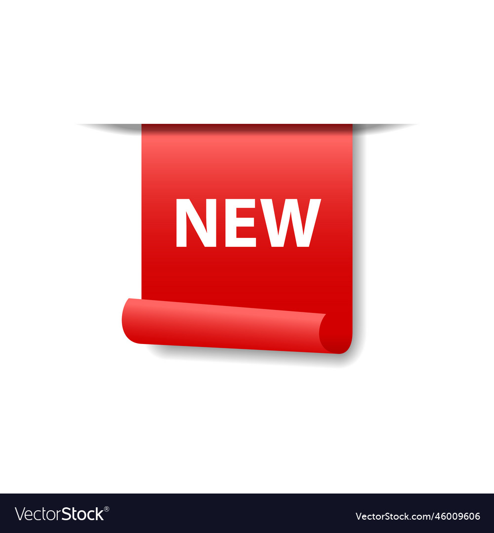 Red vertical 3d ribbon with swirl web tag vector image Red vertical 3d ribbon with swirl web tag
