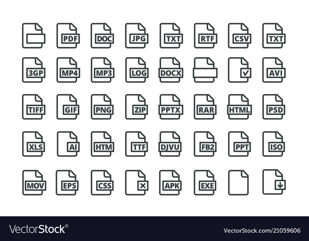 Set of icons all popular program formats pdf doc