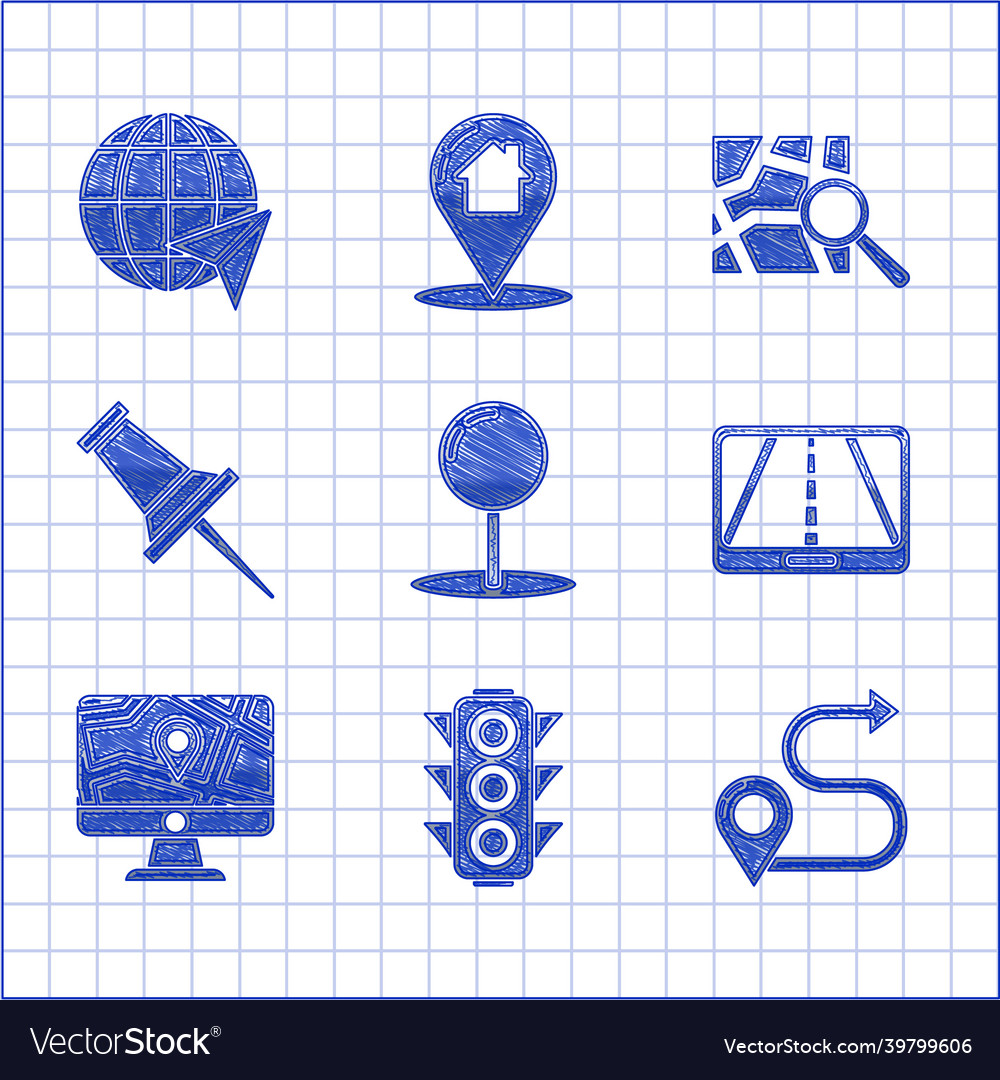 Set push pin traffic light route location vector image Set push pin traffic light route location