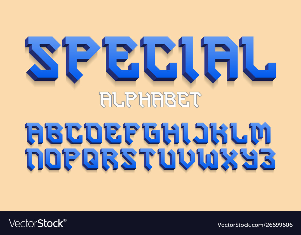 Special alphabet blue gradient 3d letters font Vector Image