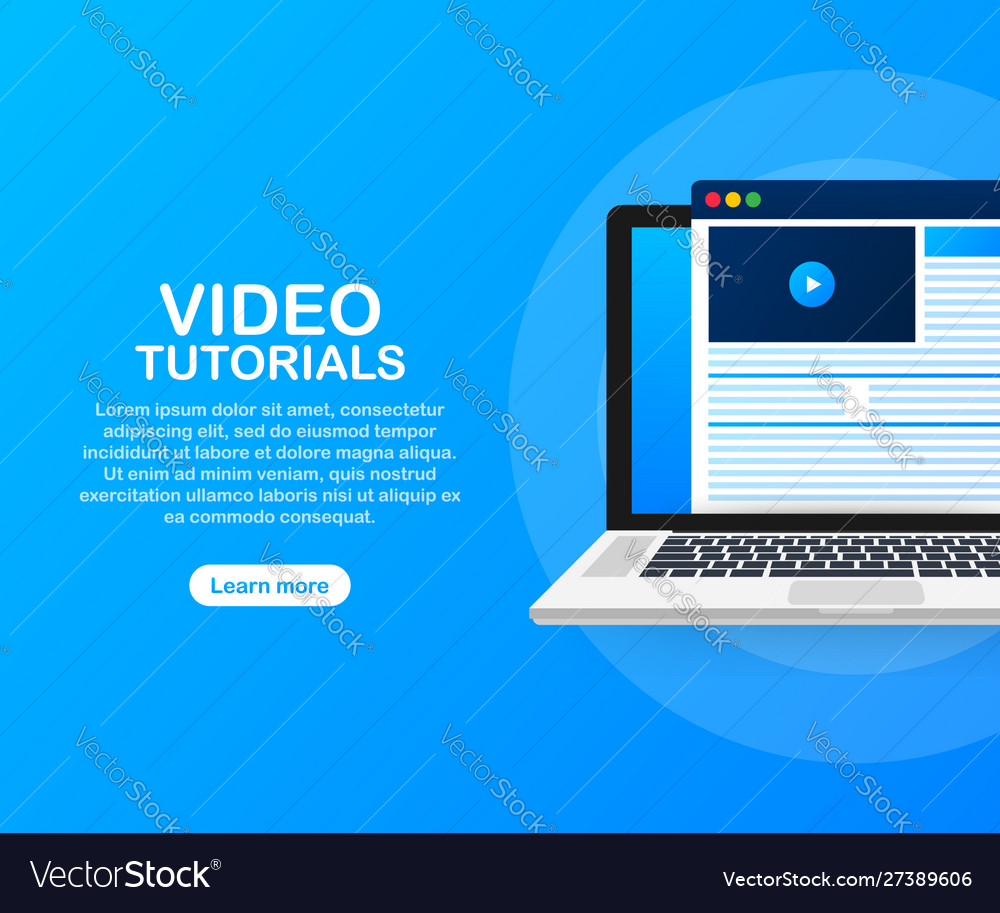 Video tutorials icon concept study and learning vector image Video tutorials icon concept study and learning