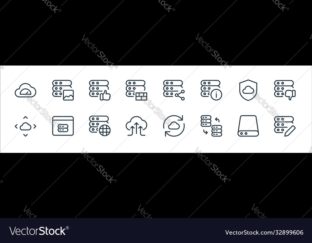 Work office server line icons linear set quality