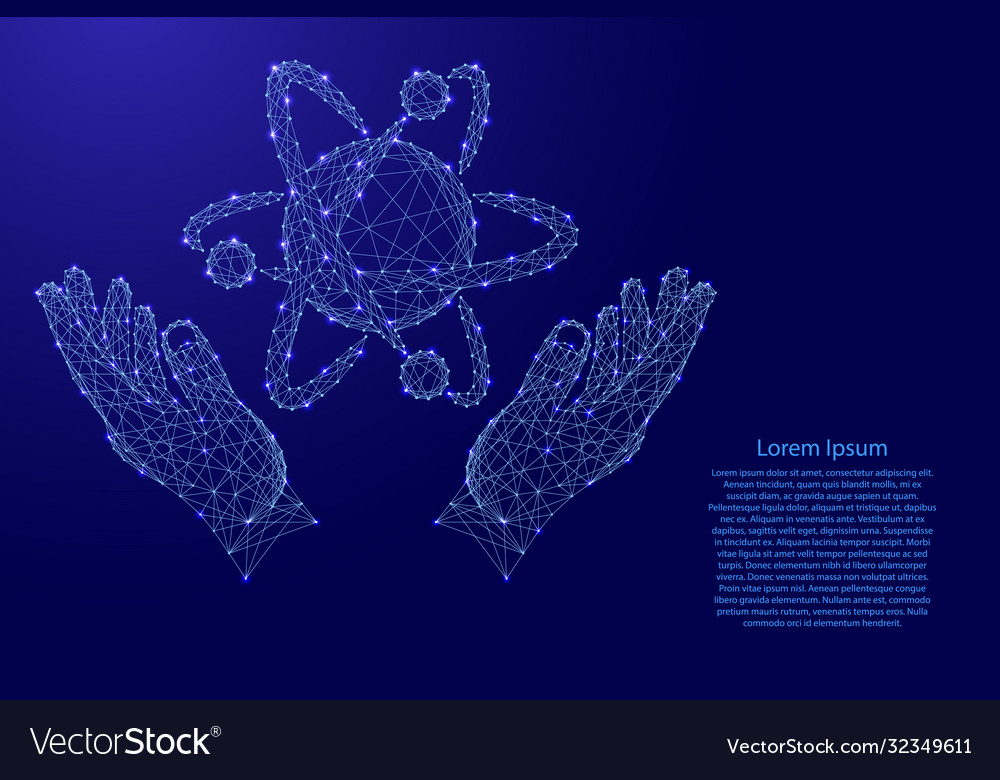 Atom with orbits electrons and two holding