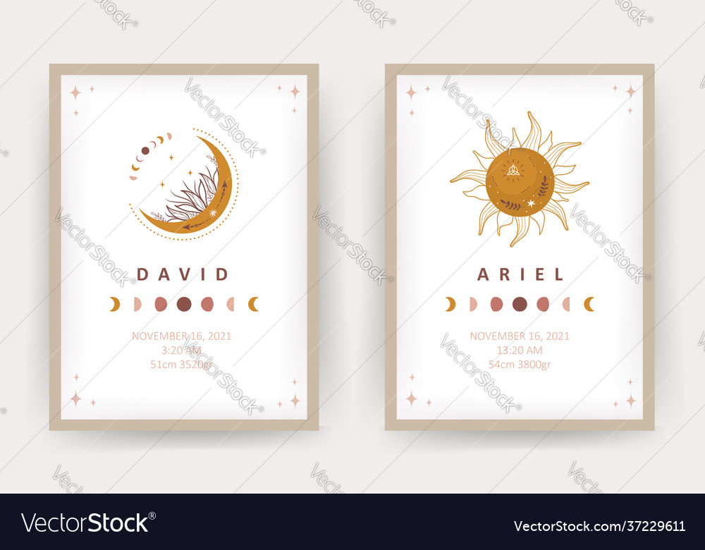 Boho moon and sun posters with kid name