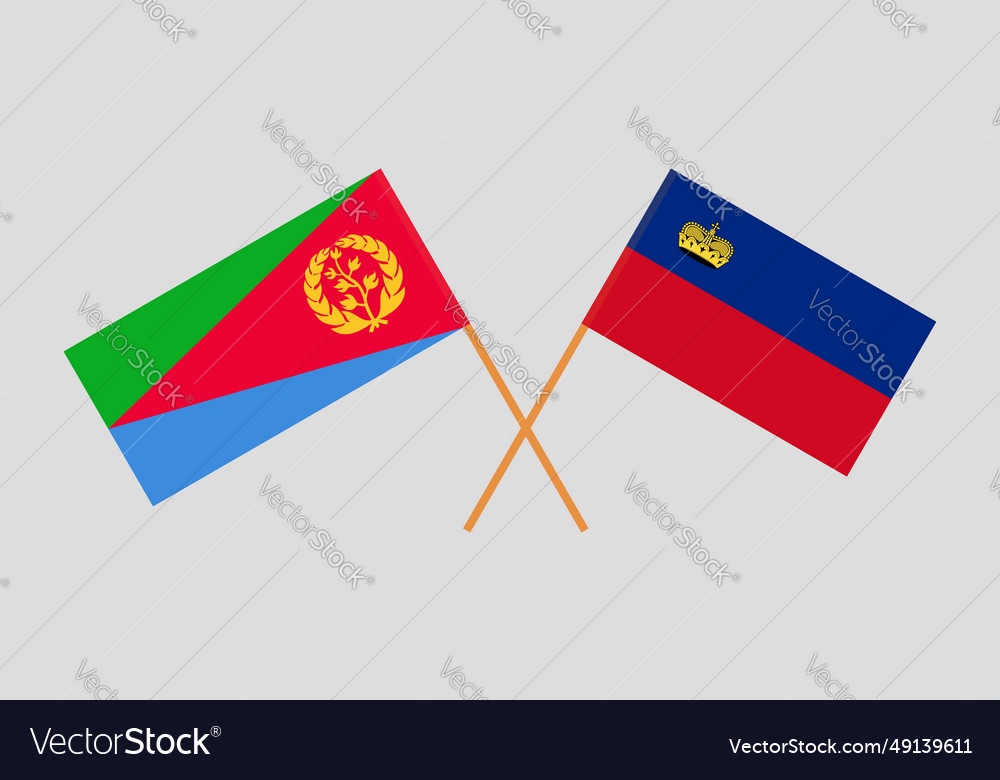 Crossed flags of eritrea and liechtenstein vector image Crossed flags of eritrea and liechtenstein