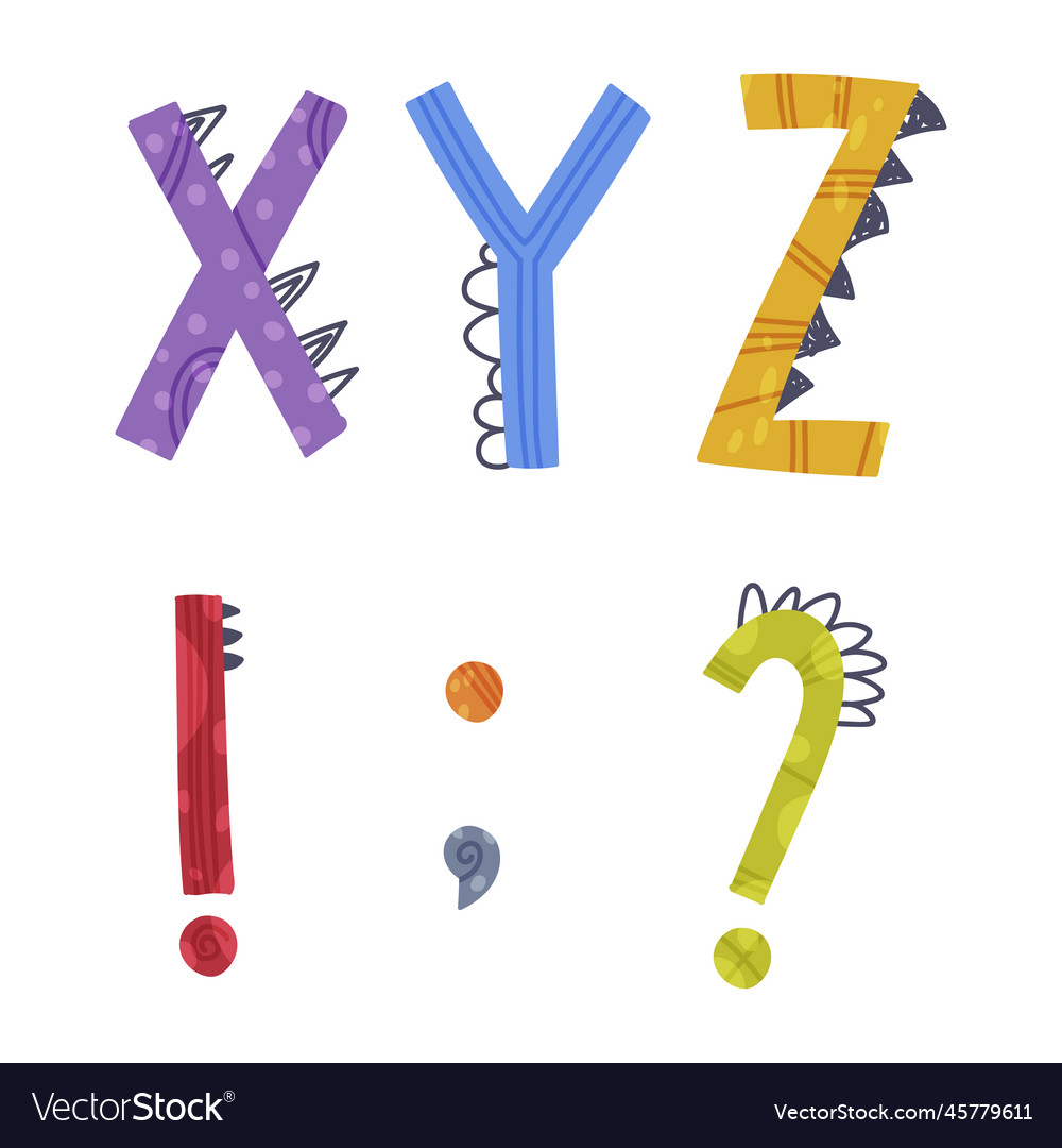 Dino alphabet capital letter and punctuation mark Vector Image