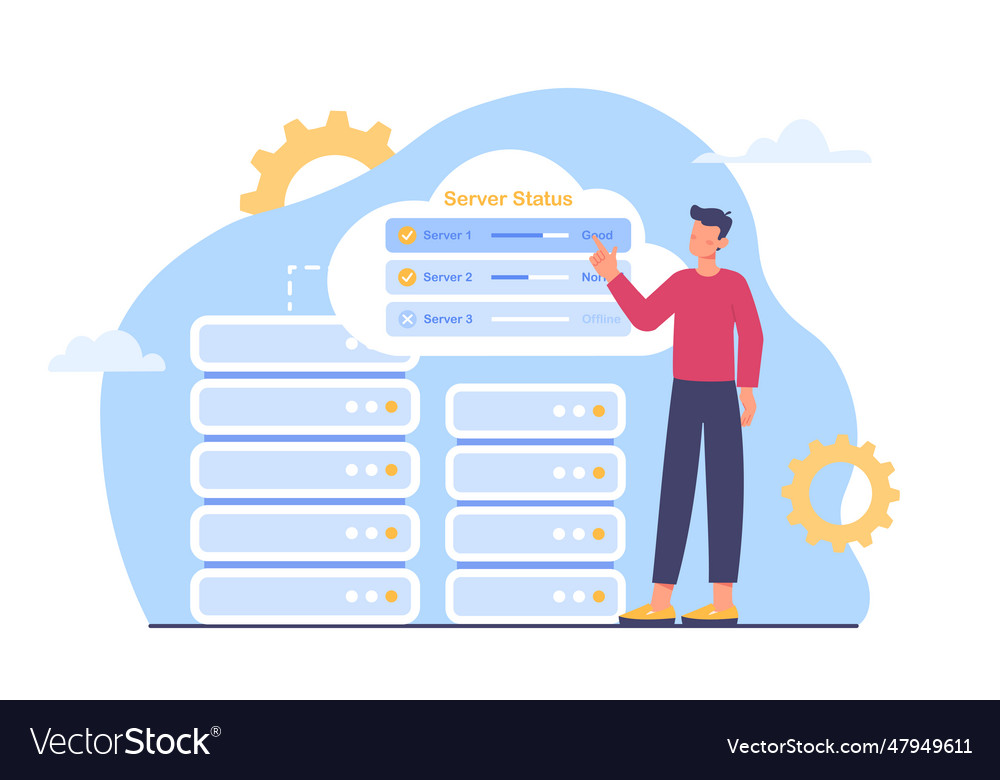 Man with server status concept Vector Image Man with server status concept