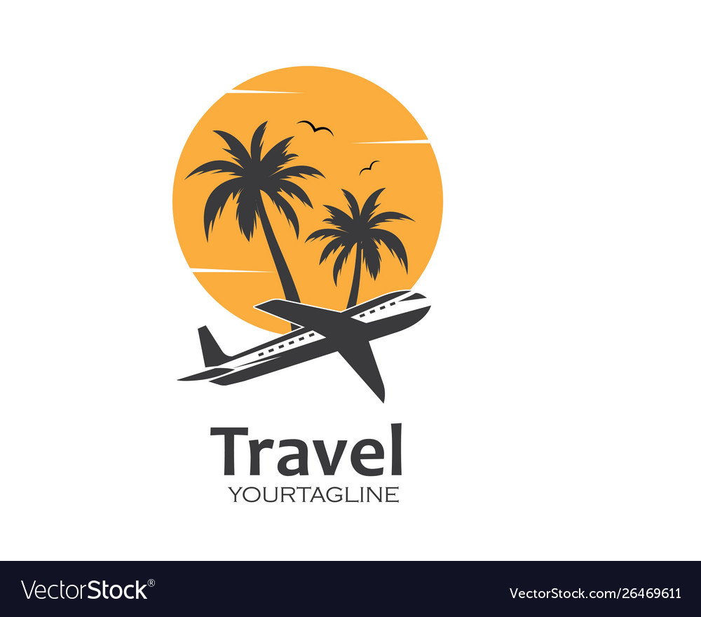 Plane with palms icon logo travel