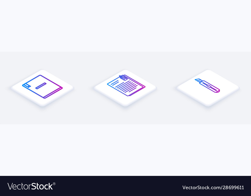 Set isometric line notebook file document vector image Set isometric line notebook file document