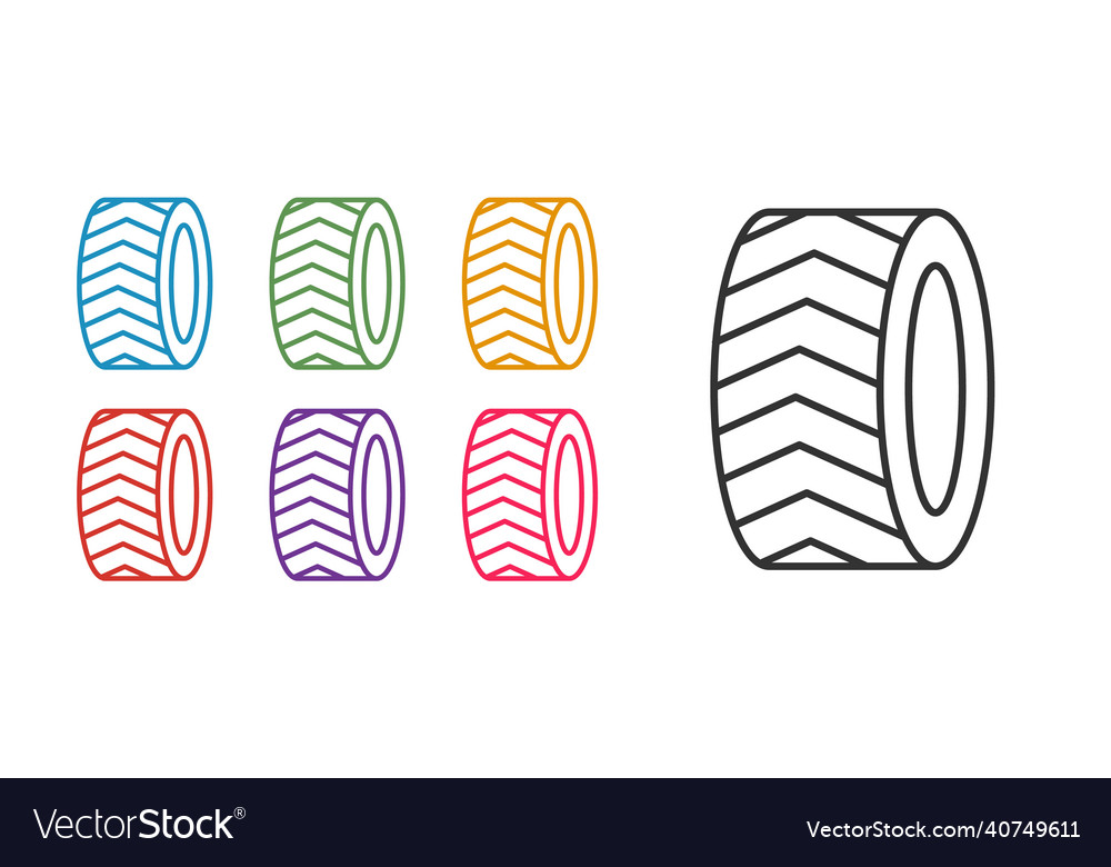 Set line car tire wheel icon isolated on white