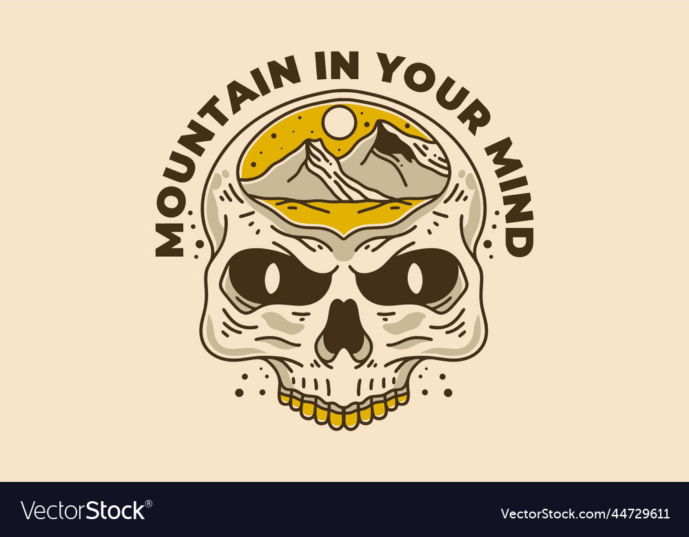 Vintage art of skull and mountain