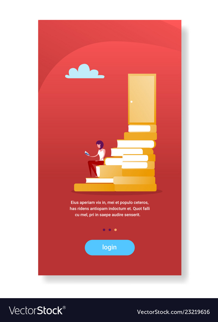 Businesswoman Sitting Book Stack Stairs To Door Vector Image