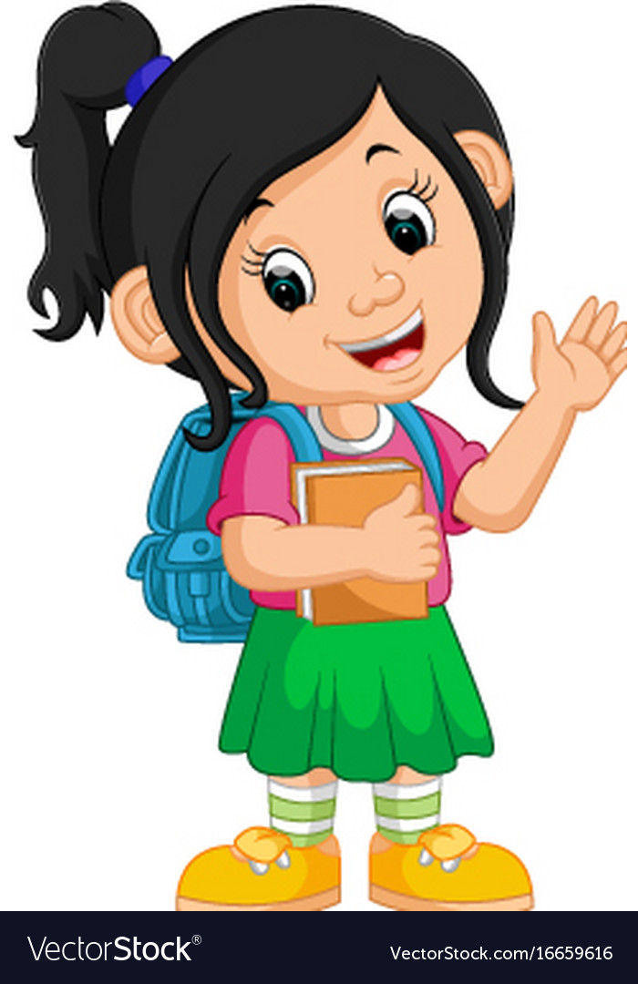 cartoon girl going to school