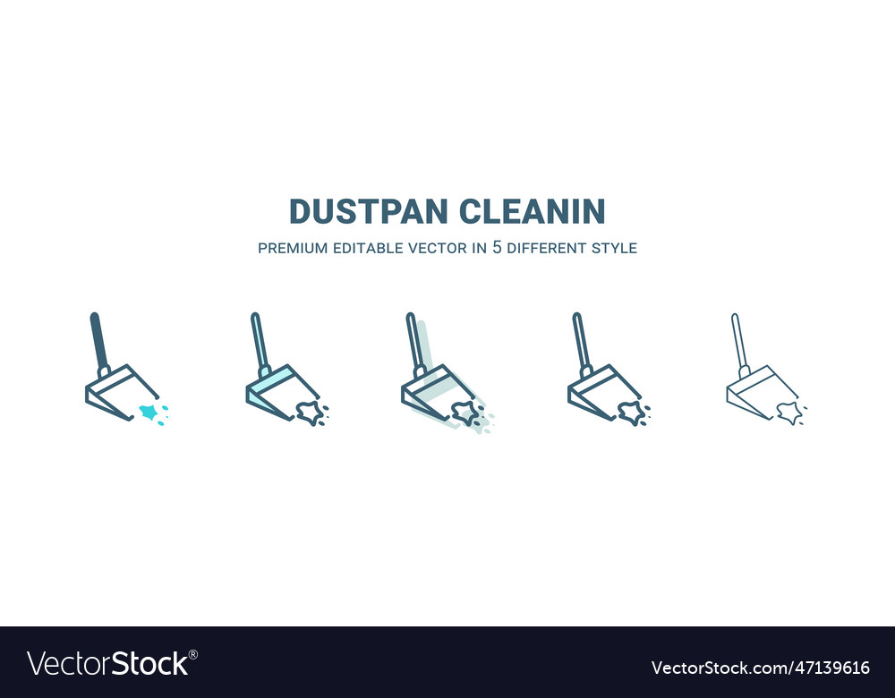 Dustpan cleanin icon in 5 different style outline
