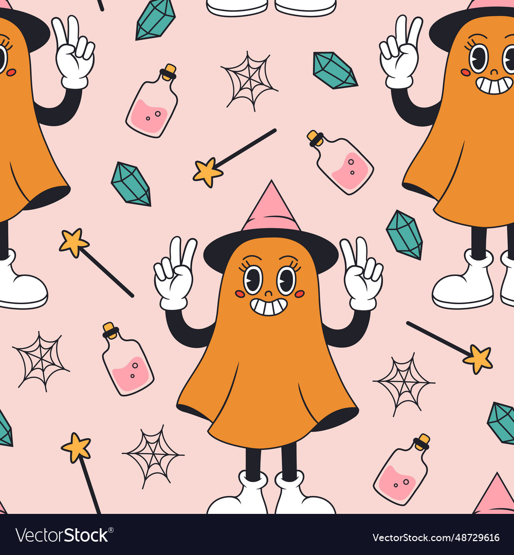 Groovy seamless pattern with ghost